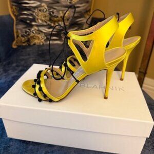 Manolo Blahnik Yellow Satin Esparra Sandals